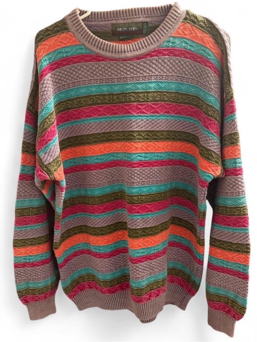 Vintage Britches Sweater - Men’s Large - 90s 3D Knit - 100% Cotton